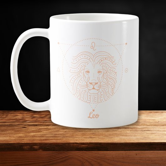 Leeuw Zodiac Lijnkunst Wit Perzik Koffiemok