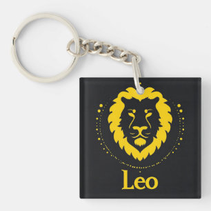 Leeuw Zodiac Symbool met Koppige Gouden Leeuwenkop Sleutelhanger