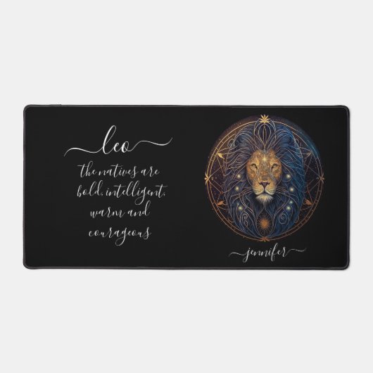 Leeuw zodiak goud en zwart bureaumat (Voorkant)