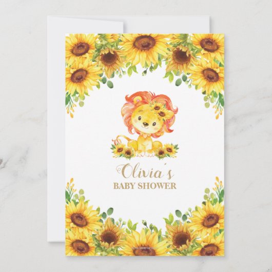 Leeuw Zonnebloem Bloemen Baby shower Sprinkle Meis Kaart (Achterkant)