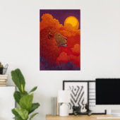 Leeuw Zonsondergang Muurkunst Vuurachtige Manen, C Poster (Thuiskantoor)
