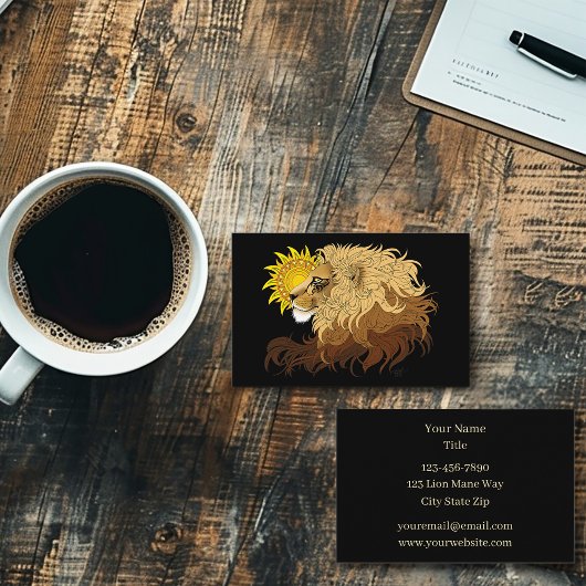 Leeuw zwart geel mandal zon visitekaartje