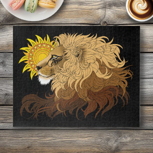 Leeuw Zwart Geel Mandala Zon Legpuzzel
