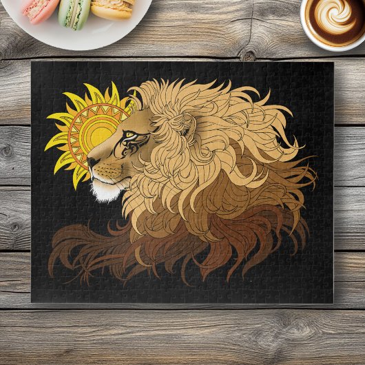 Leeuw Zwart Geel Mandala Zon Legpuzzel