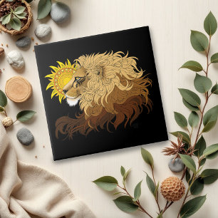 Leeuw Zwart Geel Mandala Zon Tegeltje