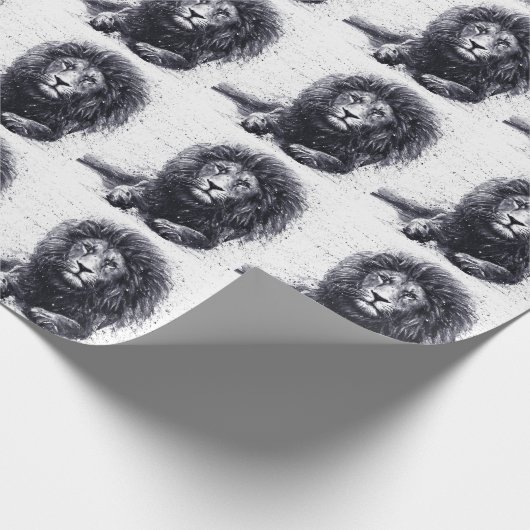 Leeuw zwart-wit illustratie. cadeaupapier (Hoek)