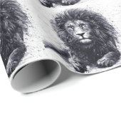 Leeuw zwart-wit illustratie. cadeaupapier (Rol Hoek)