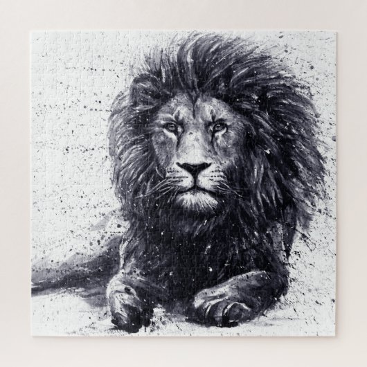 Leeuw zwart-wit illustratie. legpuzzel (Verticaal)