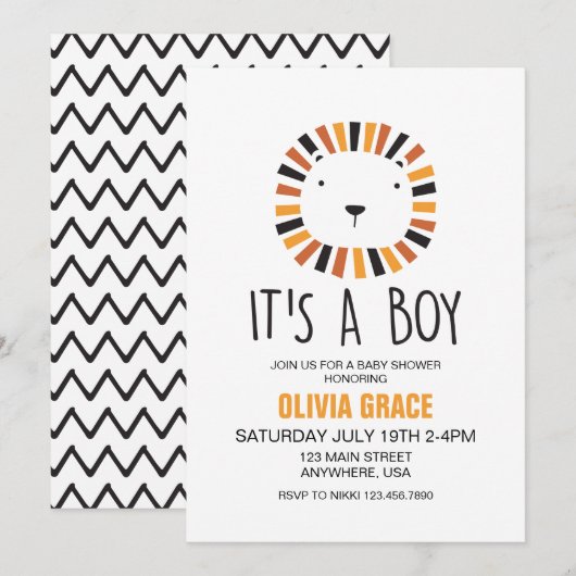 Leeuwen Baby Shower Uitnodiging (Voorkant / Achterkant)