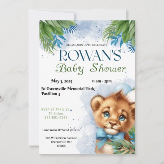 Leeuwen Baby Shower Uitnodiging (Voorkant)