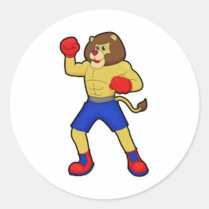 Leeuwen bij het koken met boxinghandschoenen ronde sticker