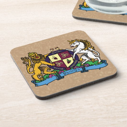 Leeuwen en eenhoorntjespringen - Wijnlaag Bier Onderzetter (Linkerzijde)