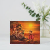 Leeuwen en kinderen briefkaart (Staand voorkant)