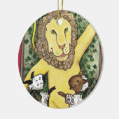 Leeuwen en lammeren, kerstversiering keramisch ornament (Links)