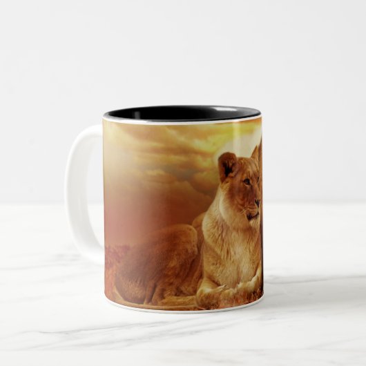 Leeuwen en leeuwen tweekleurige koffiemok (Voorkant links)