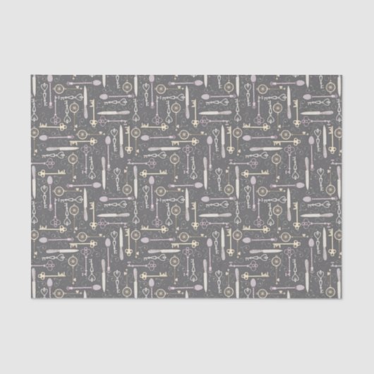 leeuwen en sleutels op grijs tissuepapier (Voorkant)