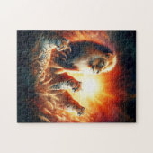 Leeuwen en tijgers in zonsondergang wild grassen legpuzzel (Horizontaal)