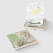 Leeuwen en twee Cubs, Oost-Afrika, Tanzania, Stenen Onderzetter (Zijkant)