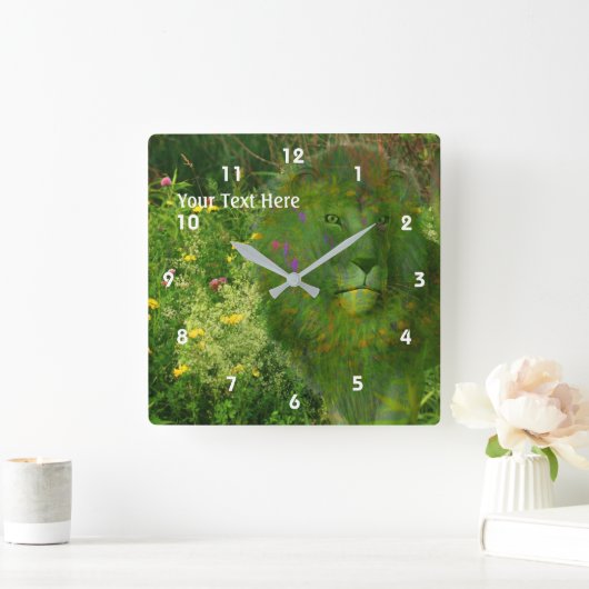 Leeuwen en wilde bloemen fantasy Animal Art Vierkante Klok (Huis)