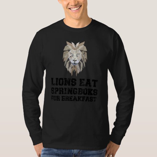Leeuwen eten Springboks voor ontbijt Britse leeuwe T-shirt (Voorkant)