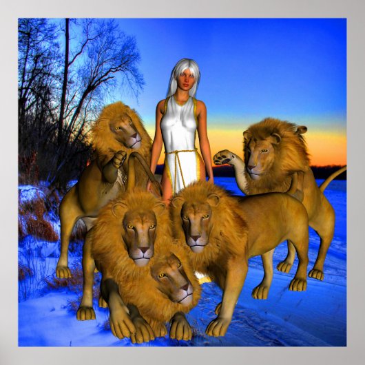 Leeuwen in de winter poster (Voorkant)