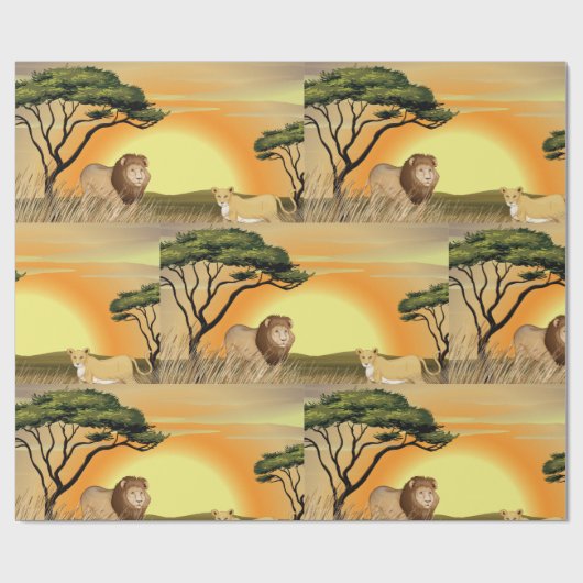 leeuwen in het wild cadeaupapier (Vlak)