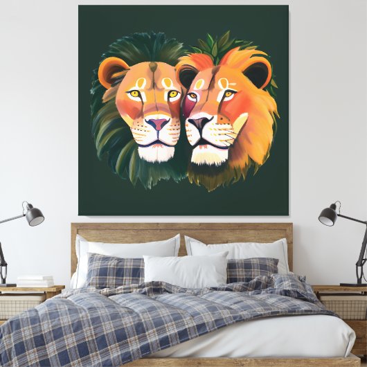 Leeuwen in Liefde Canvas Print (Insitu (Slaapkamer))
