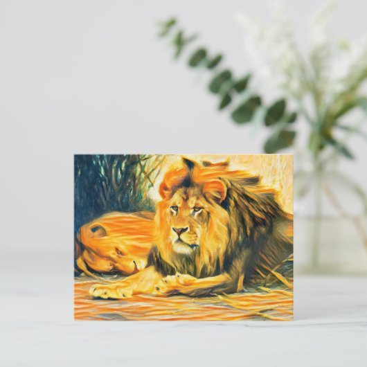Leeuwen in rust briefkaart (Staand voorkant)