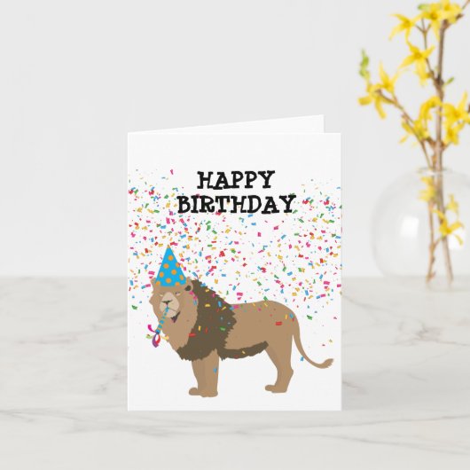 Leeuwen Jungle Feestvierende Dieren Verjaardagsfee Kaart (Gele Bloem)