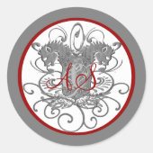 leeuwen met wervelingen 2 hoofdmonogram ronde sticker (Voorkant)