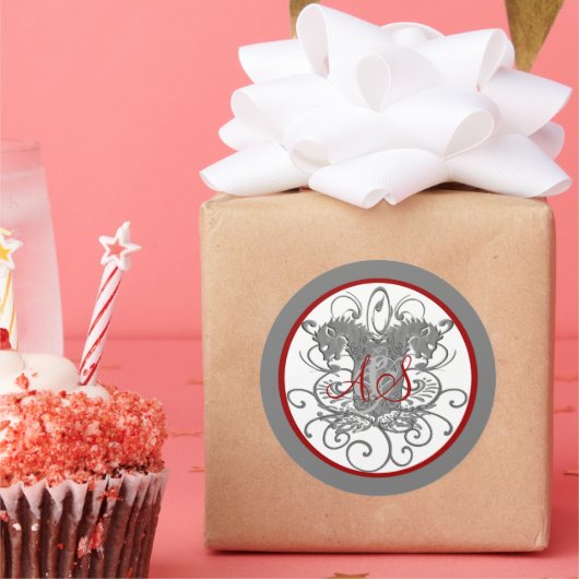 leeuwen met wervelingen 2 hoofdmonogram ronde sticker (Feest)