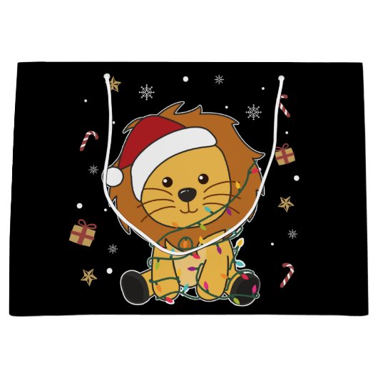 Leeuwen op kerst met wintersneeuw groot cadeauzakje (Voorkant)