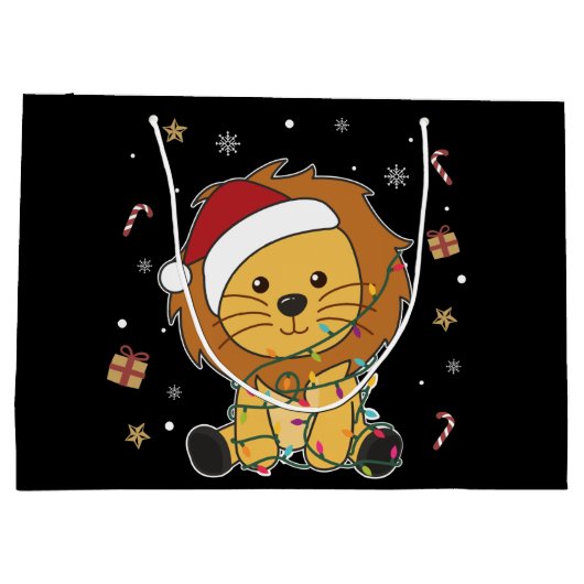 Leeuwen op kerst met wintersneeuw groot cadeauzakje (Achterkant)