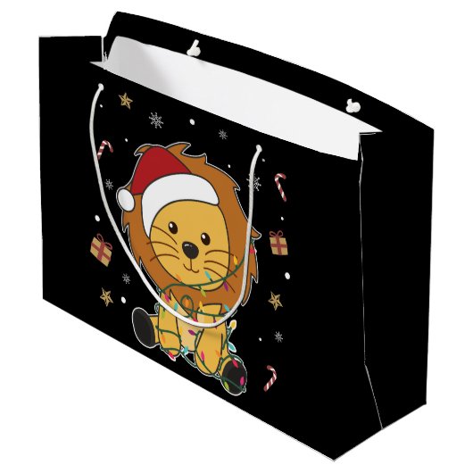 Leeuwen op kerst met wintersneeuw groot cadeauzakje (Achterkant Gekanteld)