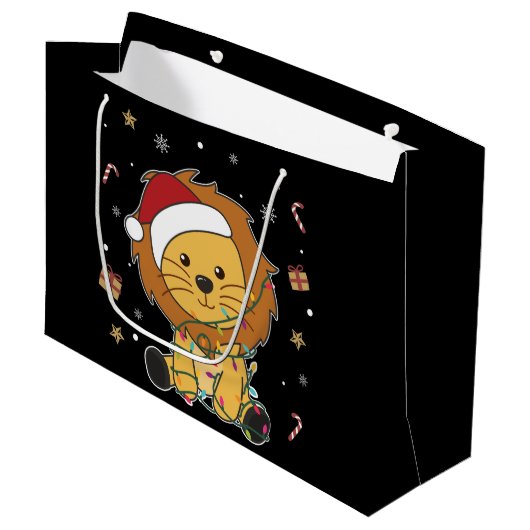 Leeuwen op kerst met wintersneeuw groot cadeauzakje (Voorkant Gekanteld)