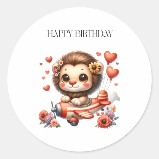 Leeuwen Piloot Verjaardag Ronde Sticker (Voorkant)