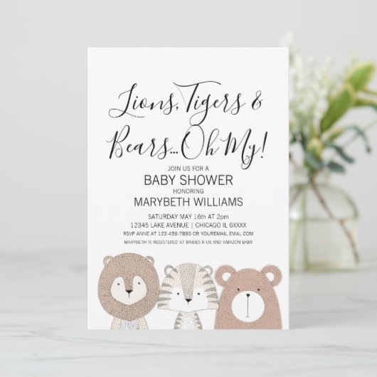 Leeuwen Tijgers & Beren Dier Baby shower Party Kaa Kaart (Staand voorkant)