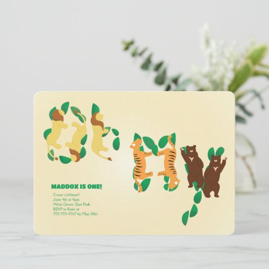 Leeuwen, tijgers en Beer Verjaardagsuitnodiging Kaart (Staand voorkant)