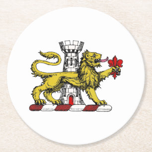 Leeuwen Toren Fleur de Lis Kam Embleem C Ronde Kartonnen Onderzetter