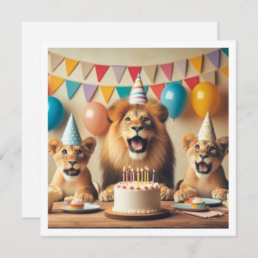 Leeuwen vieren, Leeuwen verjaardagsuitnodiging Kaart (Voorkant / Achterkant)