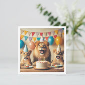 Leeuwen vieren, Leeuwen verjaardagsuitnodiging Kaart (Staand voorkant)