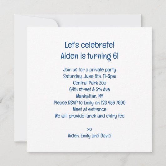 Leeuwen vieren, Leeuwen verjaardagsuitnodiging Kaart (Achterkant)