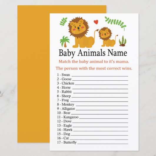 Leeuwenbaby Dieren Naamspel (Voorkant / Achterkant)
