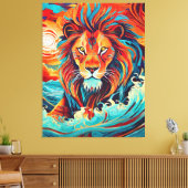 Leeuwendans in het vuur canvas afdruk (Insitu (Woonkamer))