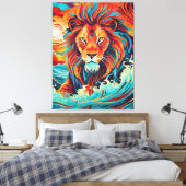 Leeuwendans in het vuur canvas afdruk (Insitu (Slaapkamer))