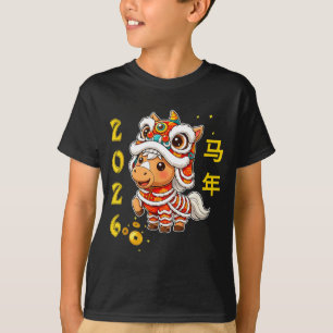 Leeuwendans Kawaii Paard Chinees Nieuwjaar 2026 Ma T-shirt
