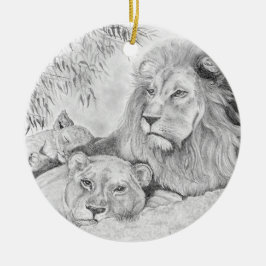 Leeuwenfamilie rust keramisch ornament