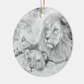 Leeuwenfamilie rust keramisch ornament (Links)