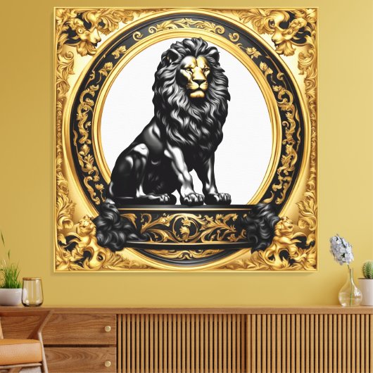 Leeuwengoud en zwart sier lijst canvas afdruk (Insitu (Woonkamer))
