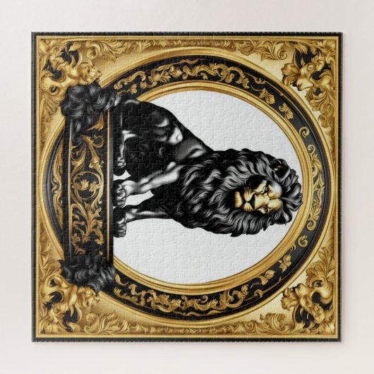 Leeuwengoud en zwart sier lijst legpuzzel (Horizontaal)